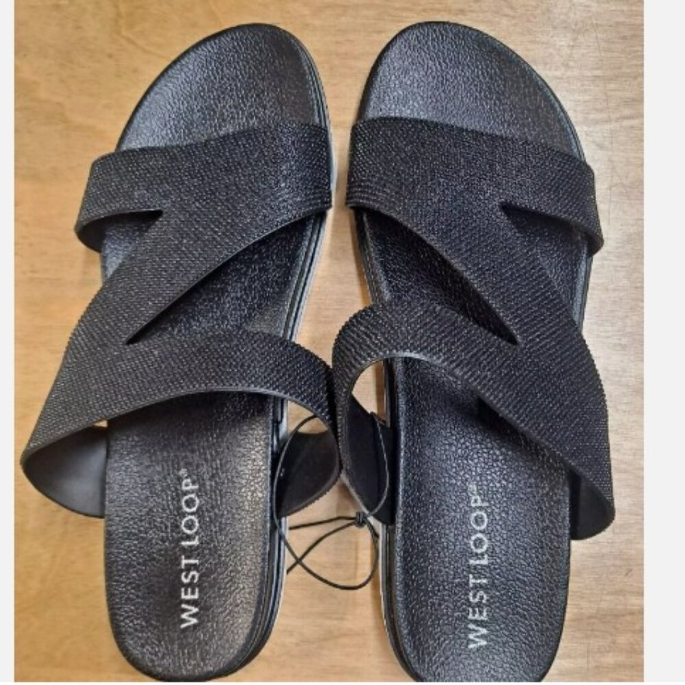 West Loop Women's Black Rigid Sparkling Strap Sandals Size Small (5/6)